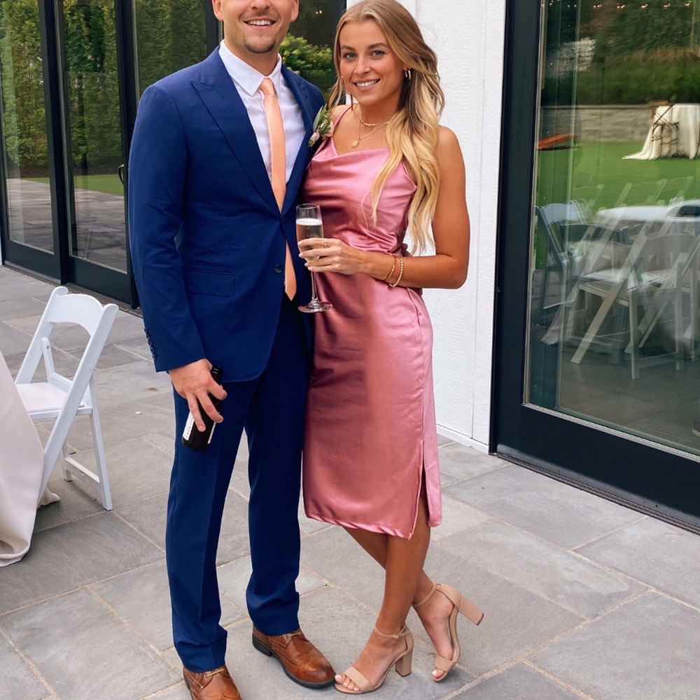 Women's Sleeveless Spaghetti Strap Satin Dress Cowl Neck